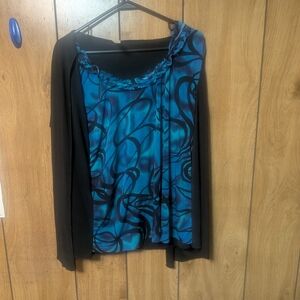 Perseption Black and Blue Blouse with Cardigan